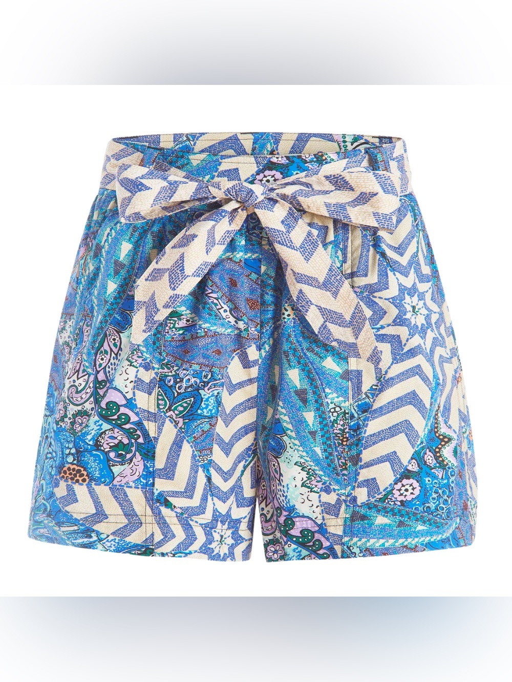 Marie Oliver Blue Paisley Chevron Tie-Waist Shorts
